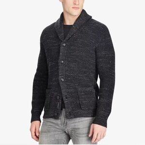 Polo Ralph Lauren Chunky Knit Charcoal Shawl Collar Sweater Cardigan Siz…